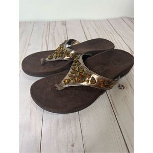 Vionic OrthoHeel Sandals Brown Gemstones Flip Flop Comfort Shoes